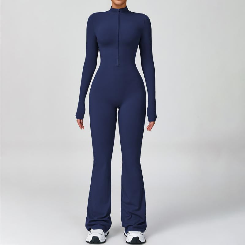 Women'S Long Sleeve Flared Sports Jumpsuit - Zipper Jumpsuit, Wide Leg Bodysuit, Sexy One-Piece Yoga Jumpsuit, Fitness Activewear for the Gym, Pilates, Casual or Street Wear, Tennis Skirt with Shorts and Tie-Front Activewear Sporty Yoga Set